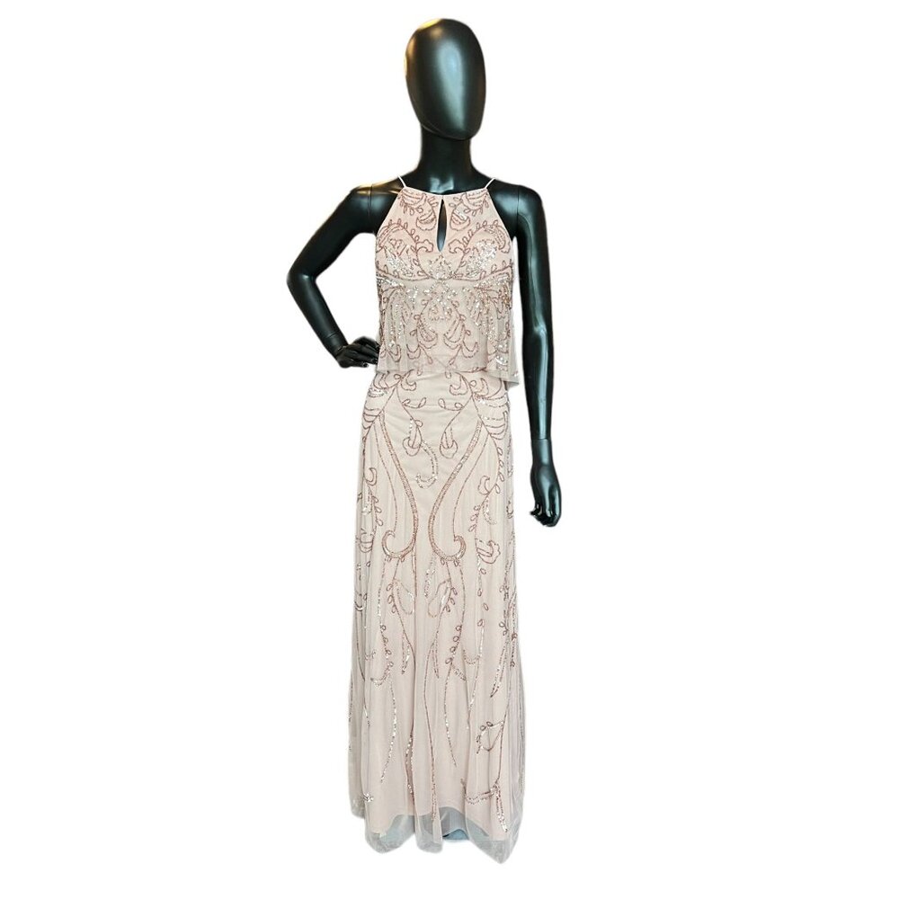 Adrianna Papell Rose Gold Beaded Formal Gown